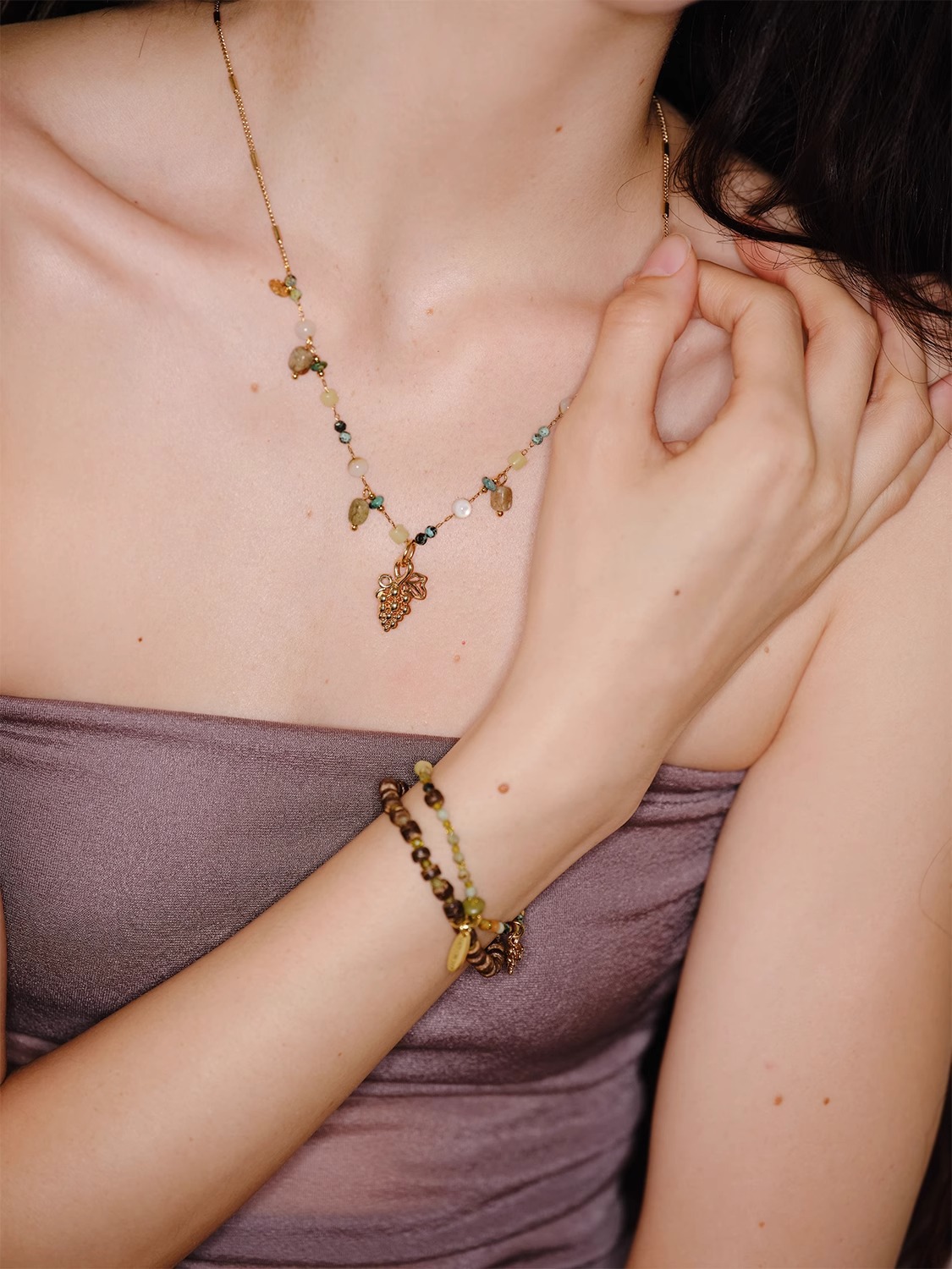 ins椰风葡萄手串多层叠戴天然石串珠双层手链女葡萄园浪漫仲夏夜详情17