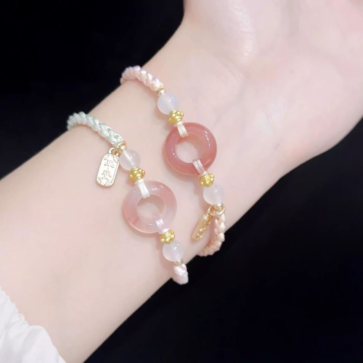 Pink girl Peach Blossom color couple peace bracelet, Joy bracelet, handcrafted high appearance level woven rope jewelry pic 4