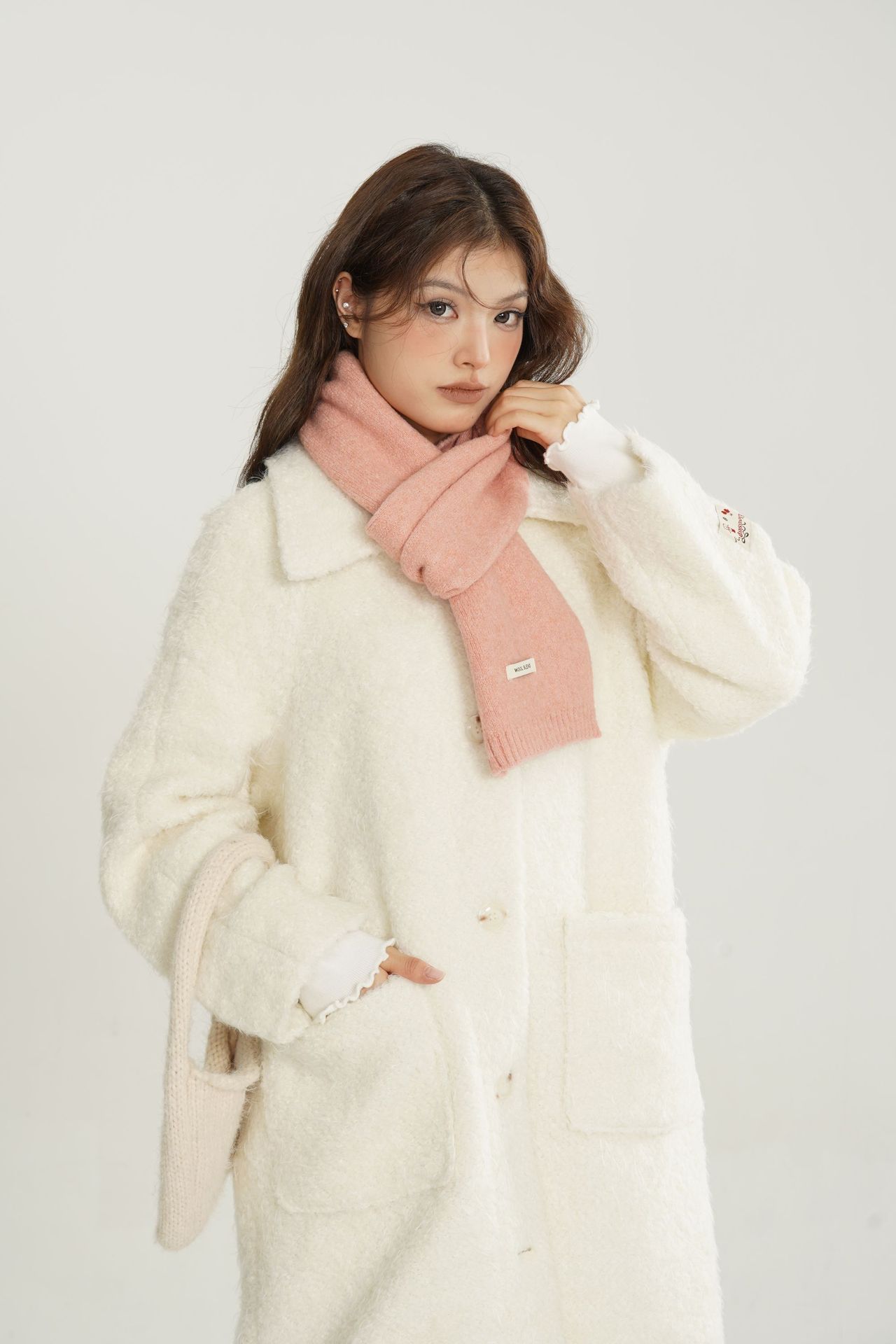 Solid-color wool blend scarf for women, autumn and winter, knitted woolen, warm, Korean-style, versatile, fashionable, fresh and sweet neck pic 6