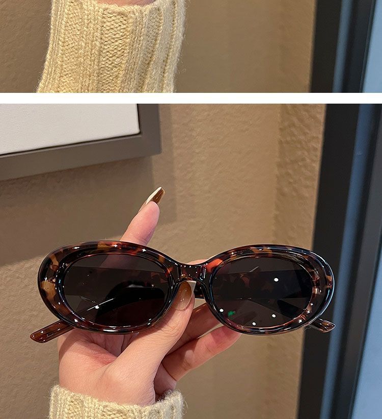 Oval white-framed sunglasses, European and American stylish sunglasses for taking photos, for women with big faces and cat-eye protection, high-end look, ins slimming pic 7