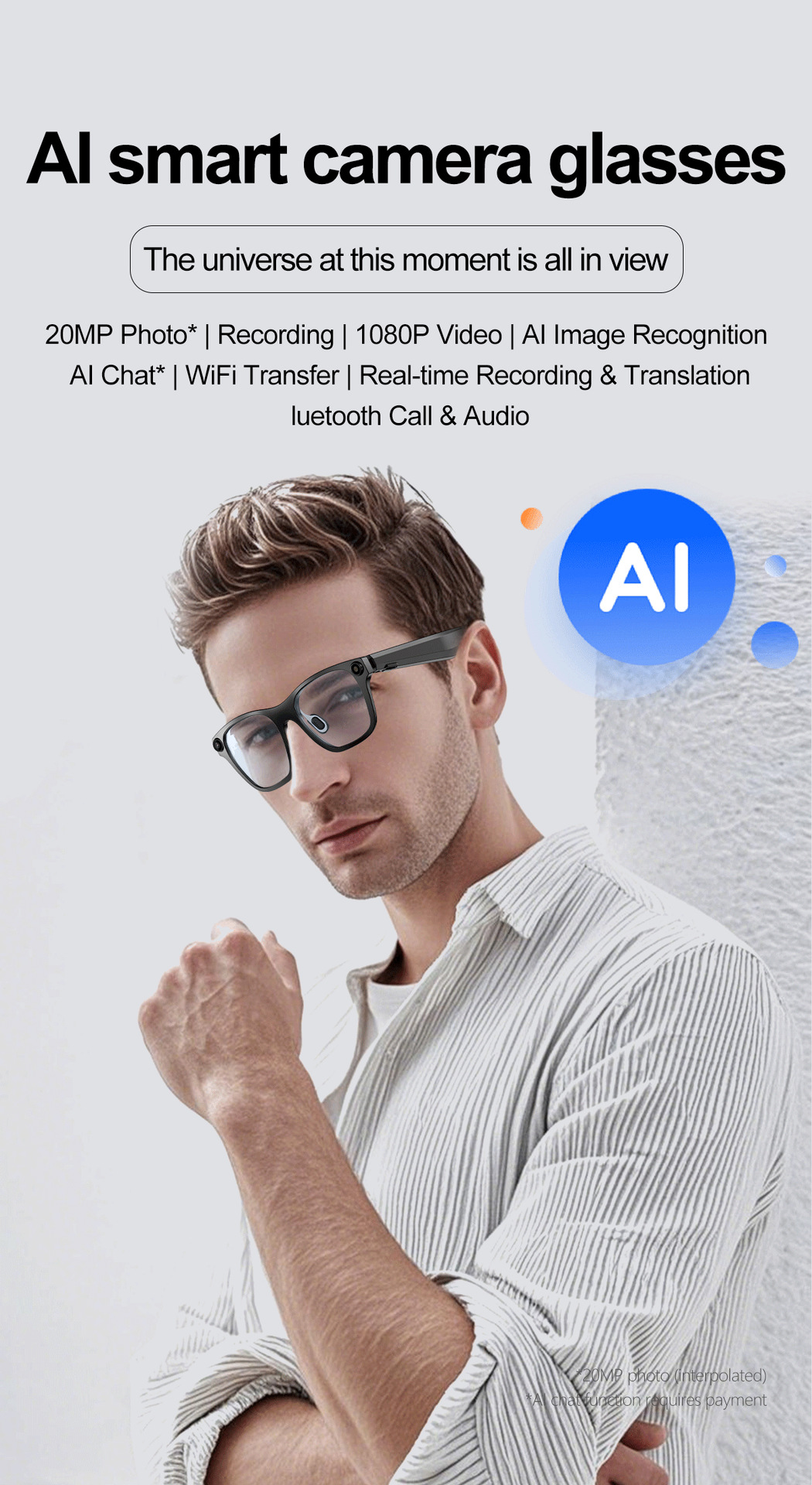 AI智能眼镜拍照无线蓝牙语音通话听歌跑步骑行爬山拍照翻译墨镜详情1