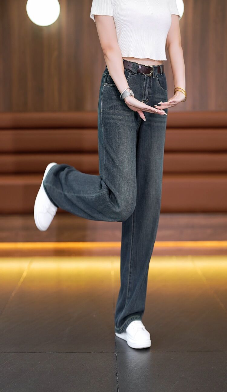 Wide-leg jeans for women 2025 Autumn new style High-waisted slimming wide-leg pants retro stretch versatile floor-length straight-leg pants pic 4