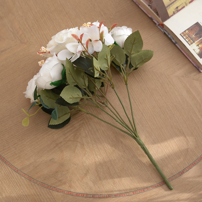 6叉芙蓉玫仿真花假花创意花束自然风装饰餐桌茶几花艺摆设详情18