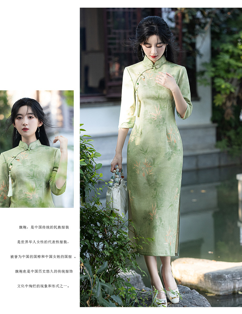 New Chinese-style spring/summer jacquard milk silk mid-sleeved long 2025 new Chinese-style daily artistic modified cheongsam dress pic 14