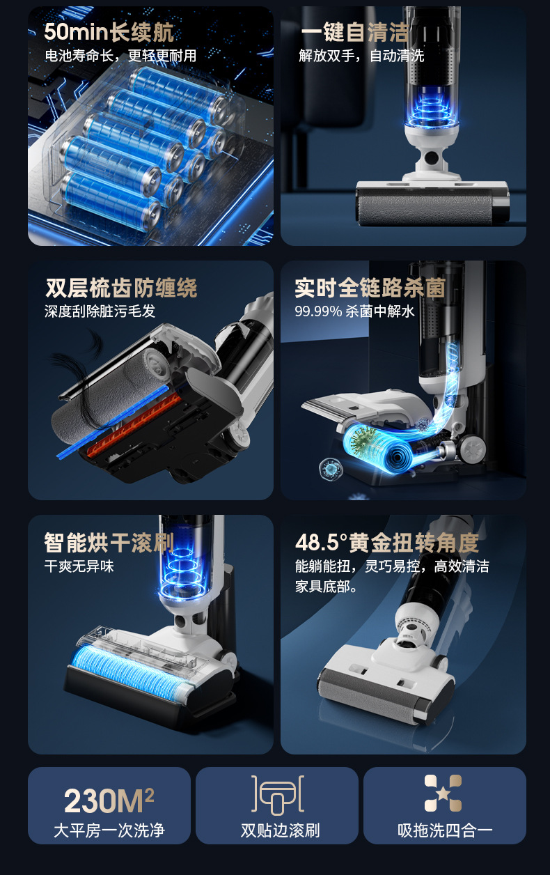 网红品牌躺平洗地机延边一体机家用无线大吸力智能吸尘器干湿两用详情4