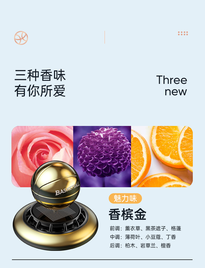 Creative solar-powered car aroma diffuser, basketball, car interior decoration, fragrant and non-pungent rotating perfume ornament pic 9
