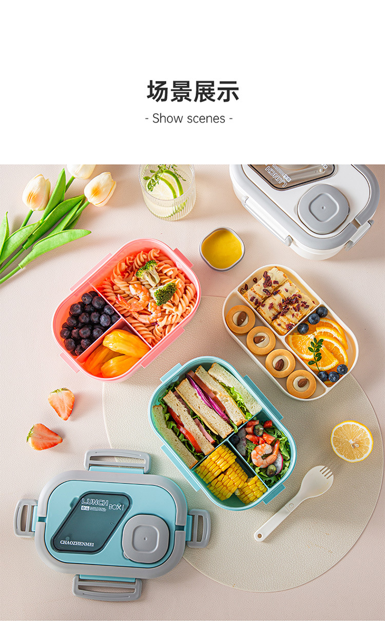 Caja de almuerzo transfronteriza de dos capas con asas caja de almuerzo de plástico dividida para estudiantes de oficina gran capacidad caja de almuerzo microondas pic 14