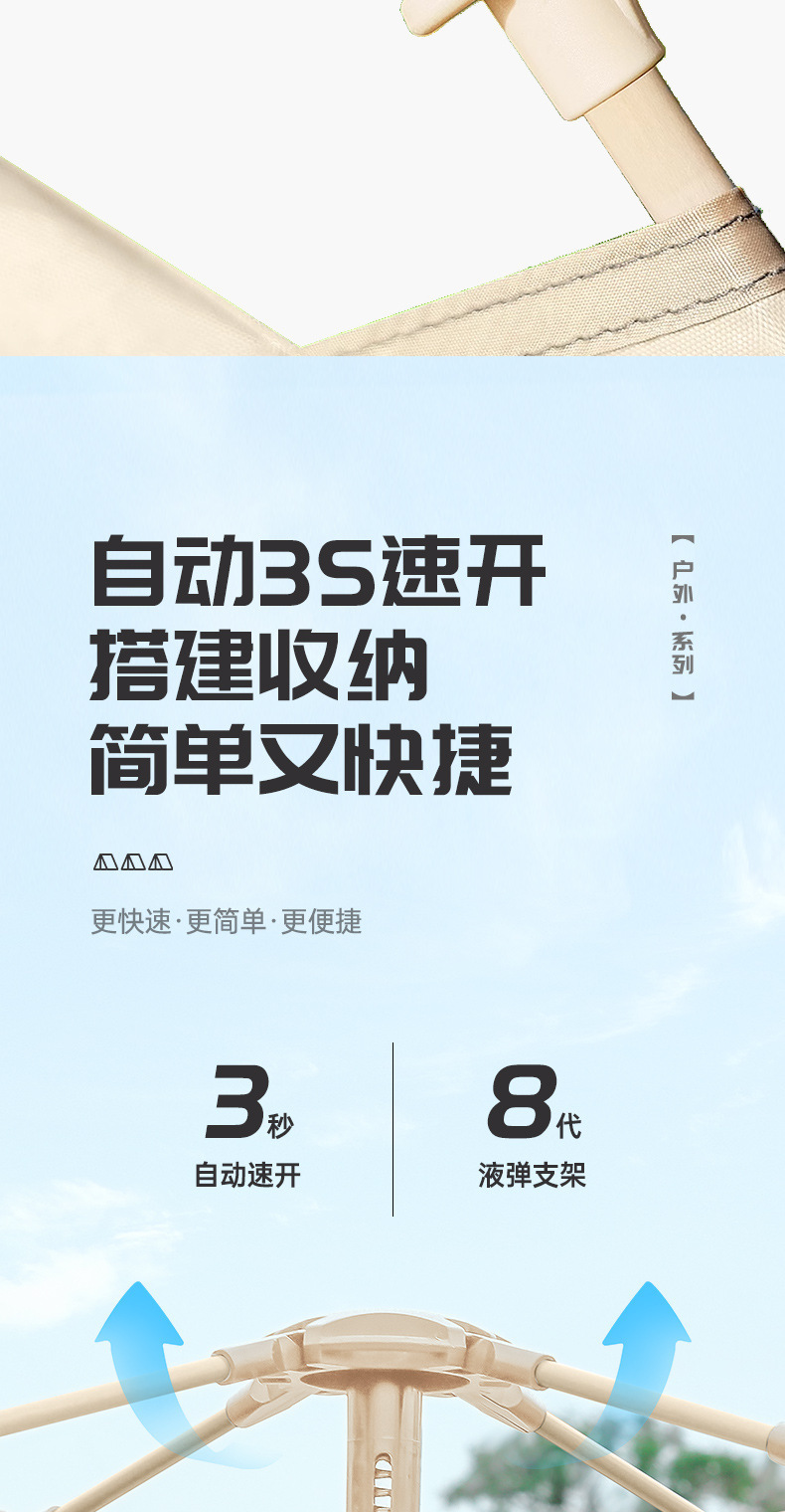户外天幕帐篷露营3-4人全自动二合一便携式折叠加厚黑胶野营装备详情12