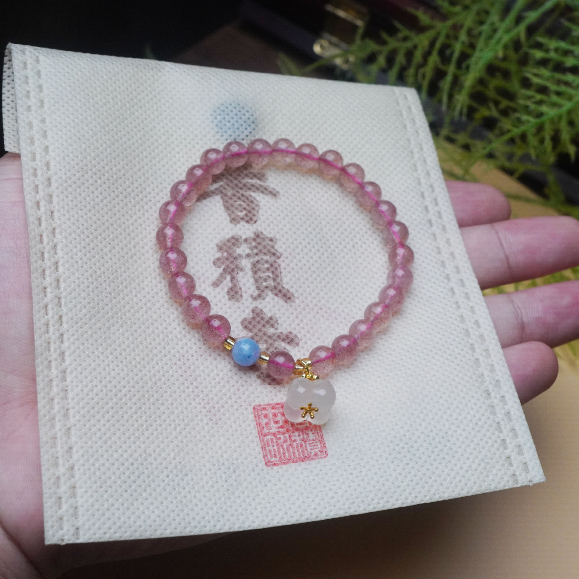 Natural fresa cristal de ágata pulsera con cuentas mujer frescura dulce flor de melocotón colgante premium sense mano pinchos accesorios pic 4