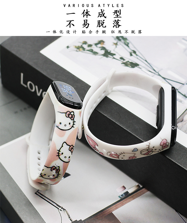 工厂批发卡通印花可爱电子表学生个性防水触摸手环表详情3