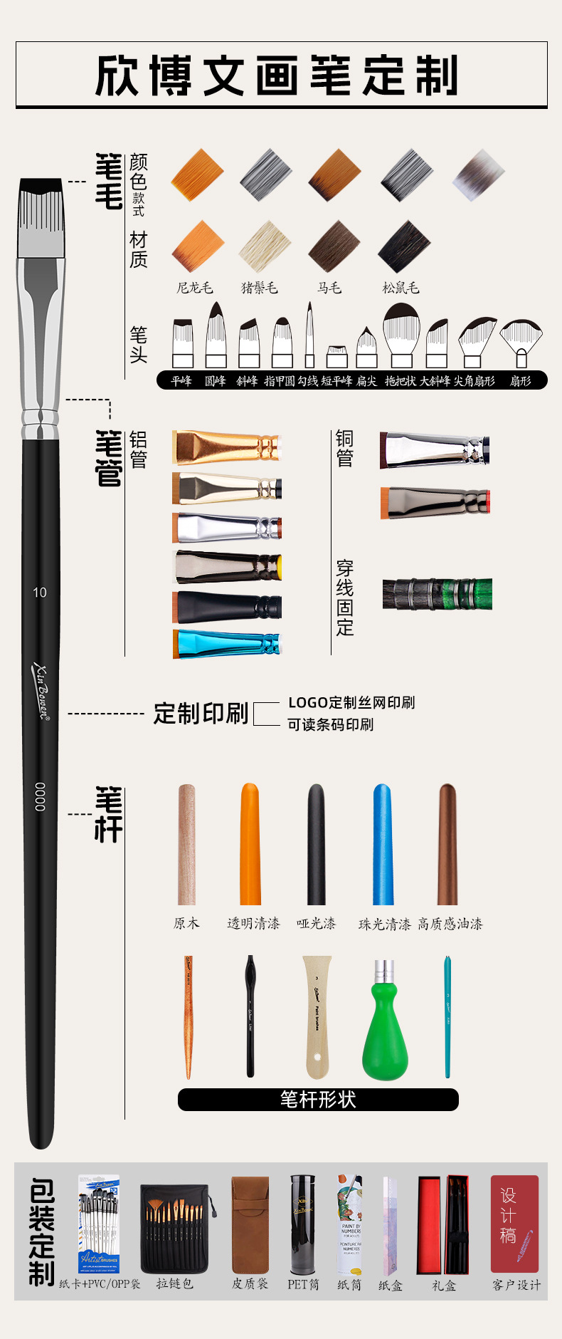 亚马逊30支猪鬃毛画笔套装儿童美术油画笔涂鸦DIY绘画塑料杆批发详情8