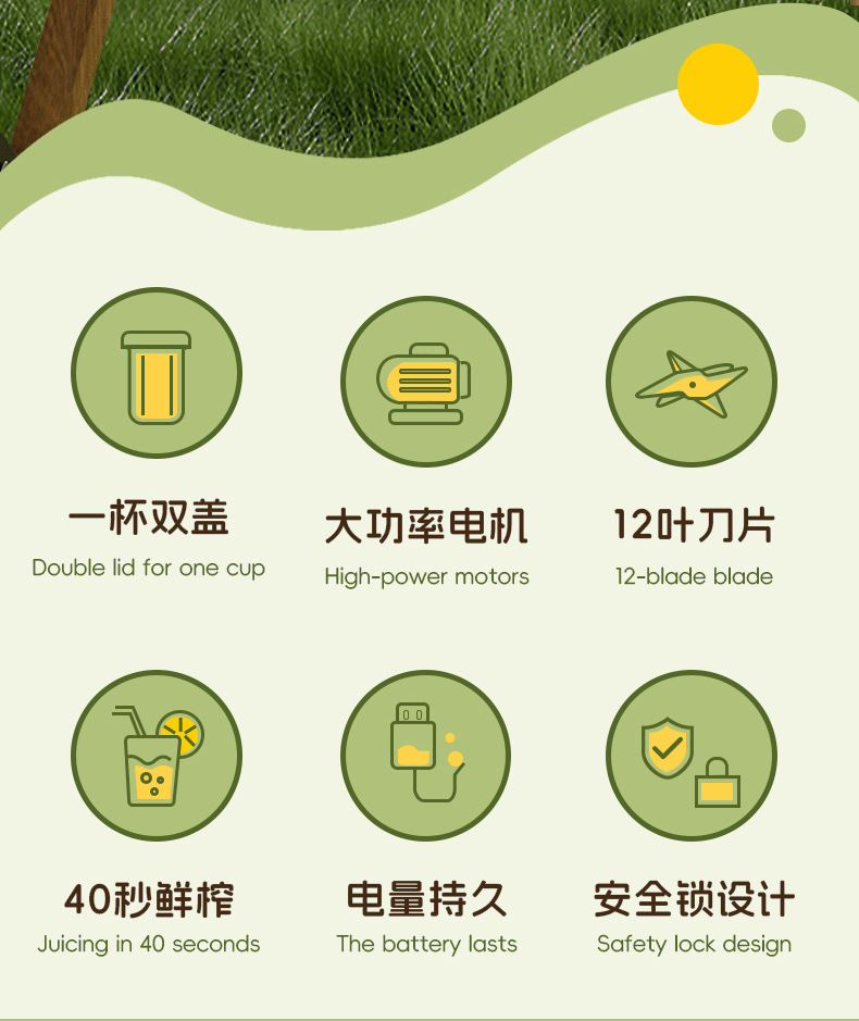 Cross-border juicer, portable rechargeable small juicer cup, household multi-functional ice crushing juice blender, juicer pic 2