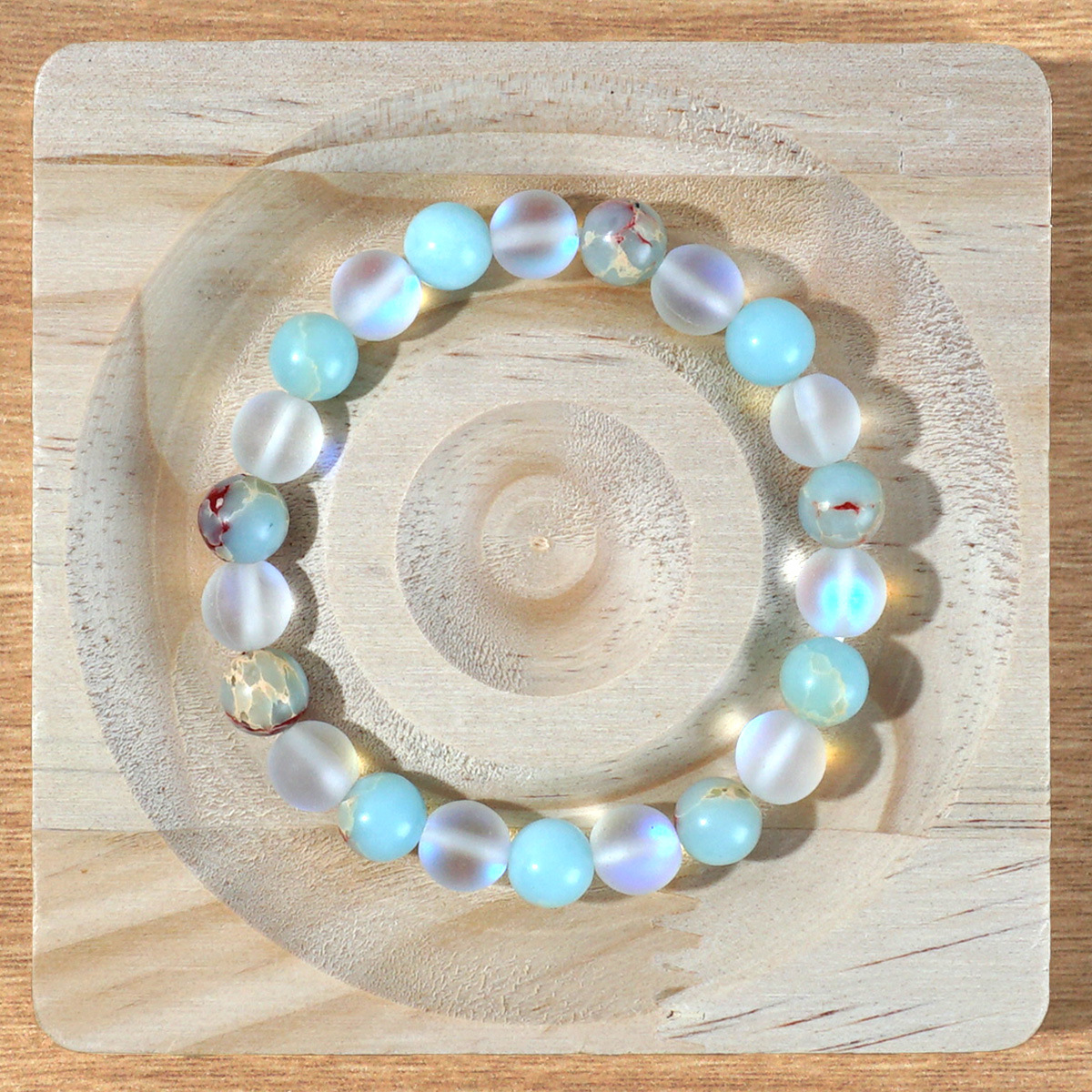 跨境爆款temu希音TK串珠手链蛋白石寿山石白水晶弹力绳手串批发详情9