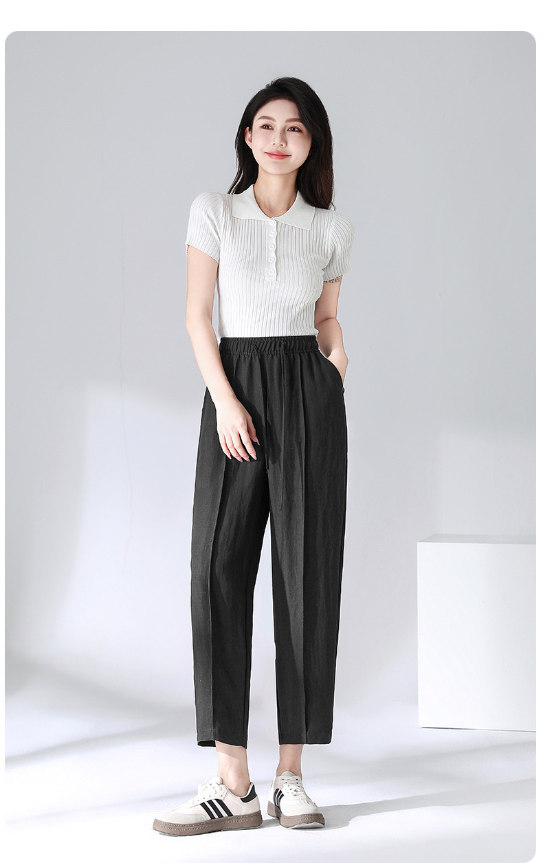Summer thin Tencel linen nine-inch pants for women, elastic high-waisted tapered pants, 2025 new style Halon pants, cigarette tube pants for women pic 13