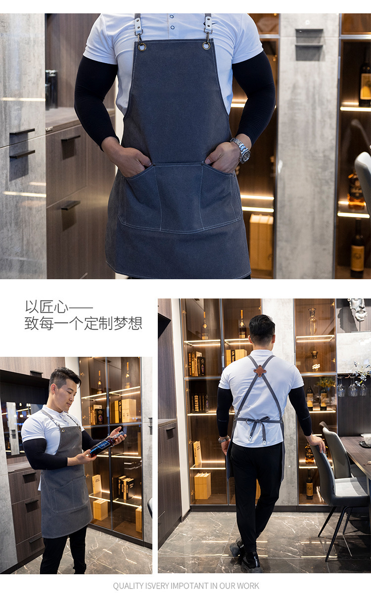 【 Chi Jia 】 Wholesale canvas aprons for home kitchens, thickened waistbands, coffee shops, haircuts, milk tea shops, and work uniforms pic 12