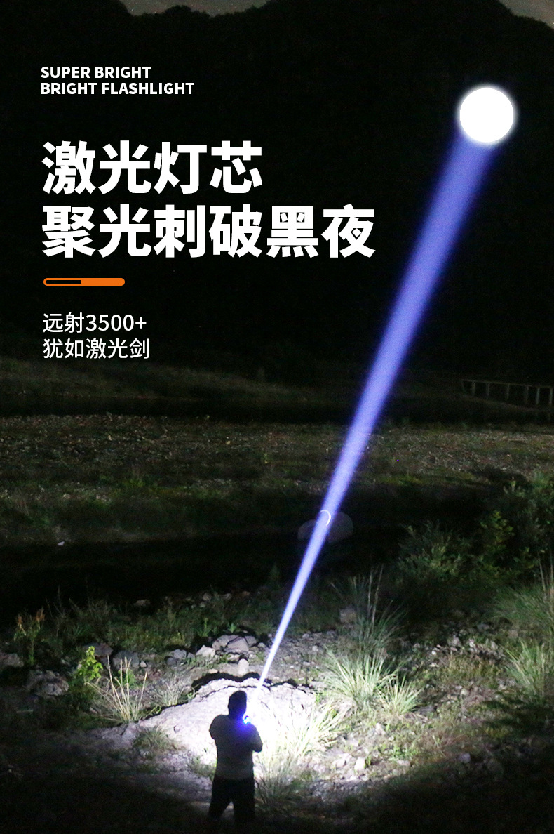 手电筒强光充电超亮家用户外小型便携式迷你变焦远射登山照明灯详情3