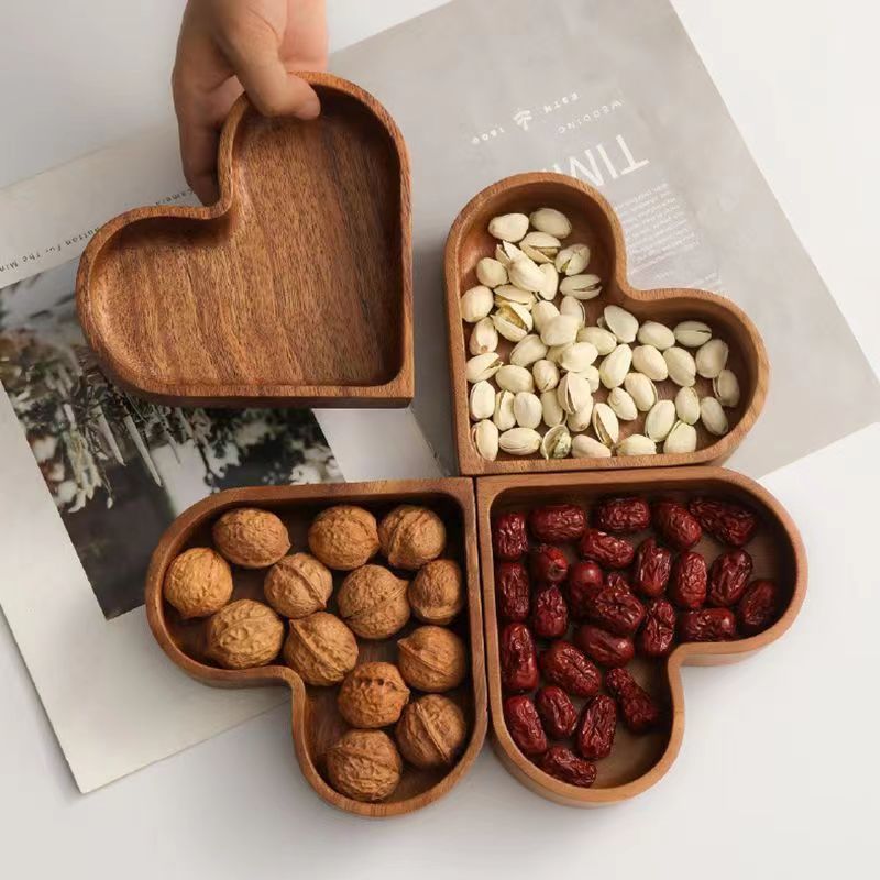 Candy solid wood trays, stackable dried fruit boxes, nut trays, creative walnut wood trays, heart-shaped candy boxes, solid wood pic 3