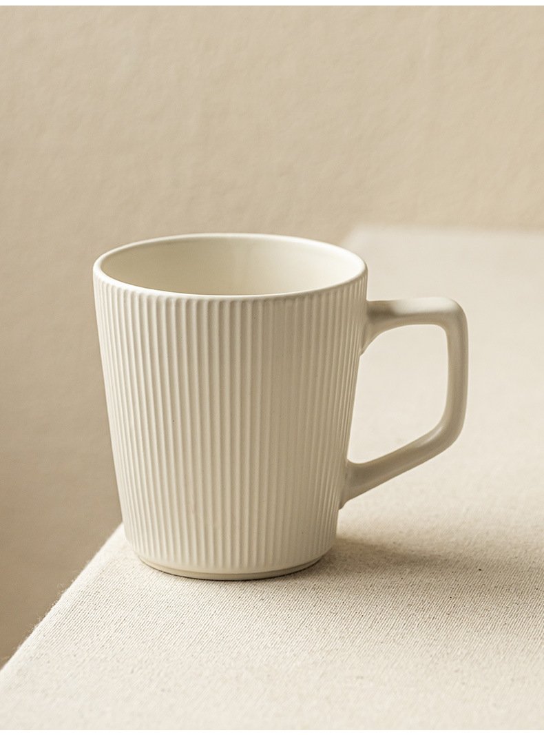 Simple style vertical pattern ceramic water cups, high appearance level, household large-capacity mugs, couple cups, office use wholesale pic 5
