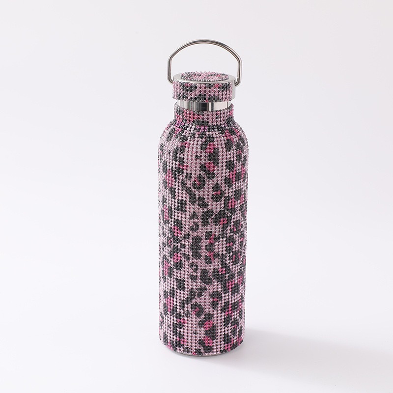 Cross-border 304 stainless steel double-layer insulated cup, outdoor portable with water diamond stickers, American large-mouth sports kettle, diamond-encrusted water cup pic 9