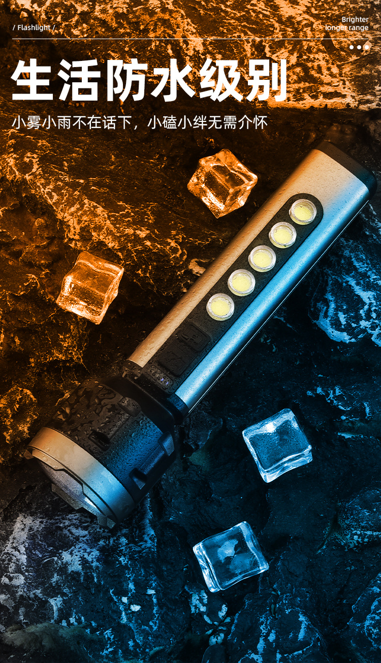 新款强光LED手电筒COB泛光工作灯USB充电户外便携家用应急探险详情17