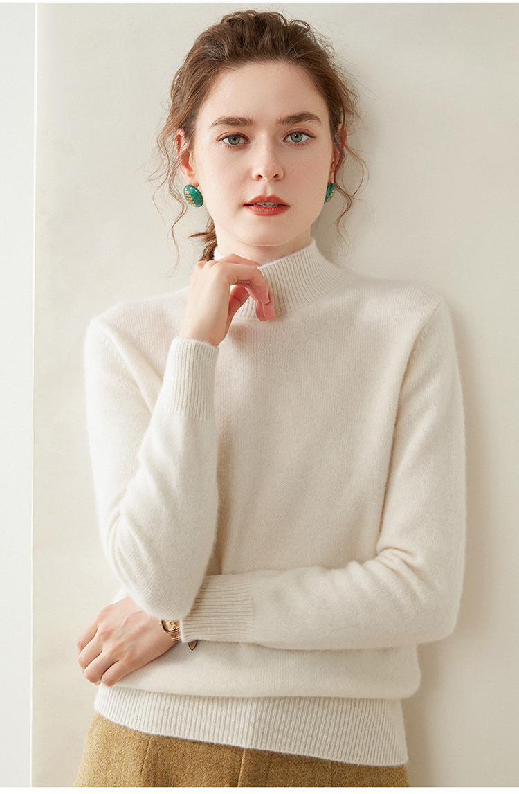 Semi-high-neck cashmere sweater for women, thick solid color, versatile, loose, slimming, soft and skin-friendly, autumn and winter knitted base sweater pic 24