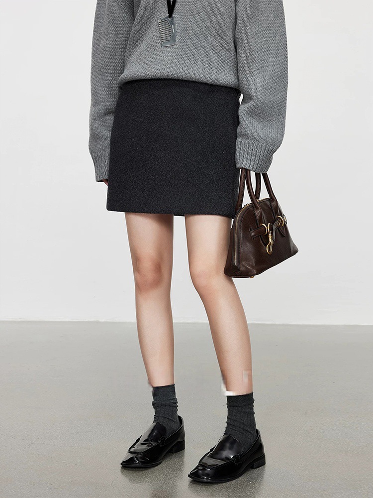 Four Beauties Slimming 100% short plush woolen A-line short skirt for women 25 winter New minimalist half skirt 9442 pic 21