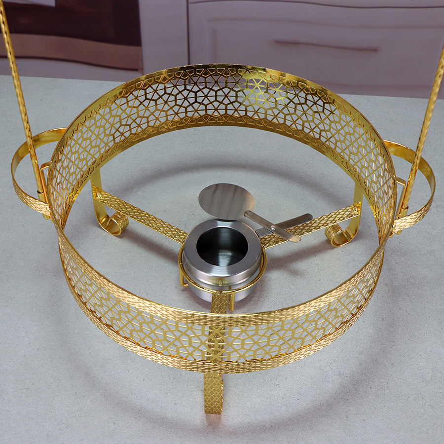 Round stainless steel hanging lid dining stove, hotel commercial food insulation container with bracket buffet stove pic 8