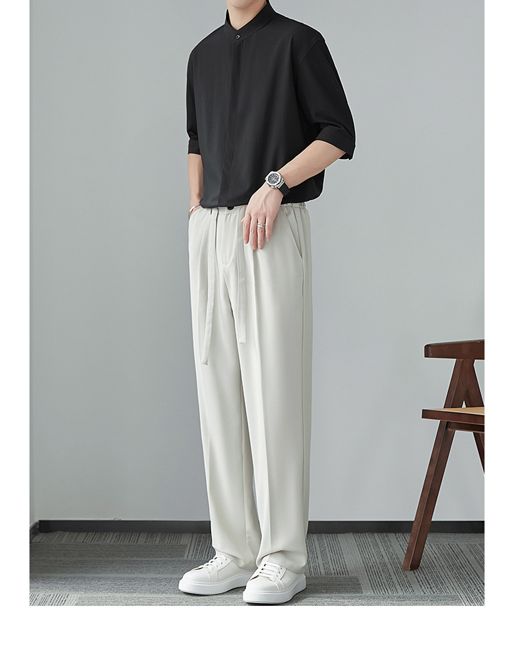 新中式立领中袖衬衫男夏季新款小众冰丝衬衣高级感垂感五分袖寸衫详情14