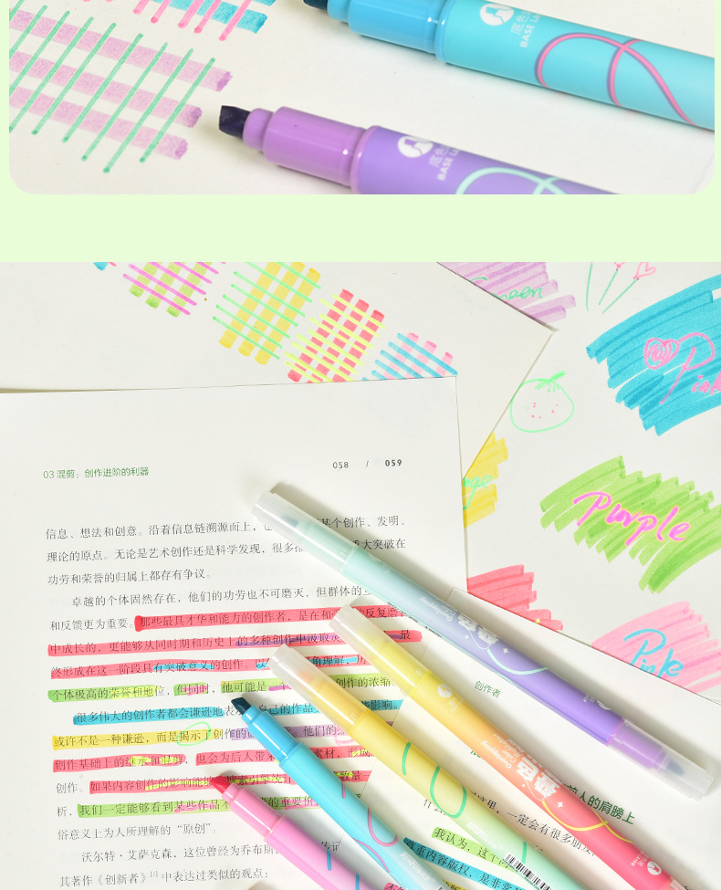 Tianfeng 239B Multi-color double-headed highlighter pen, key point marking pen, note-taking and journal-making pen, multi-color fluorescent pen pic 16