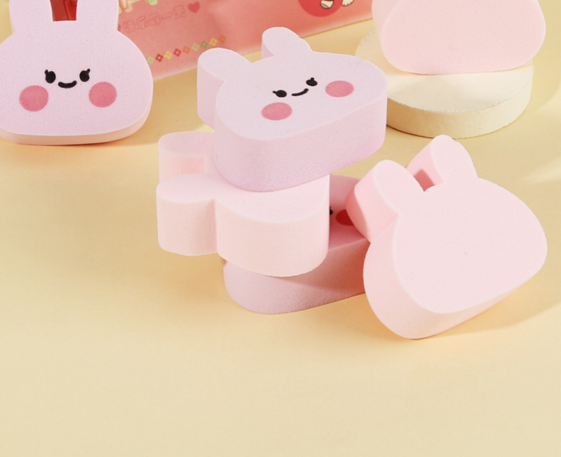新品小兔子干湿两用海绵扑粉色6只装面部化妆工具毛绒公仔挂件批发详情11
