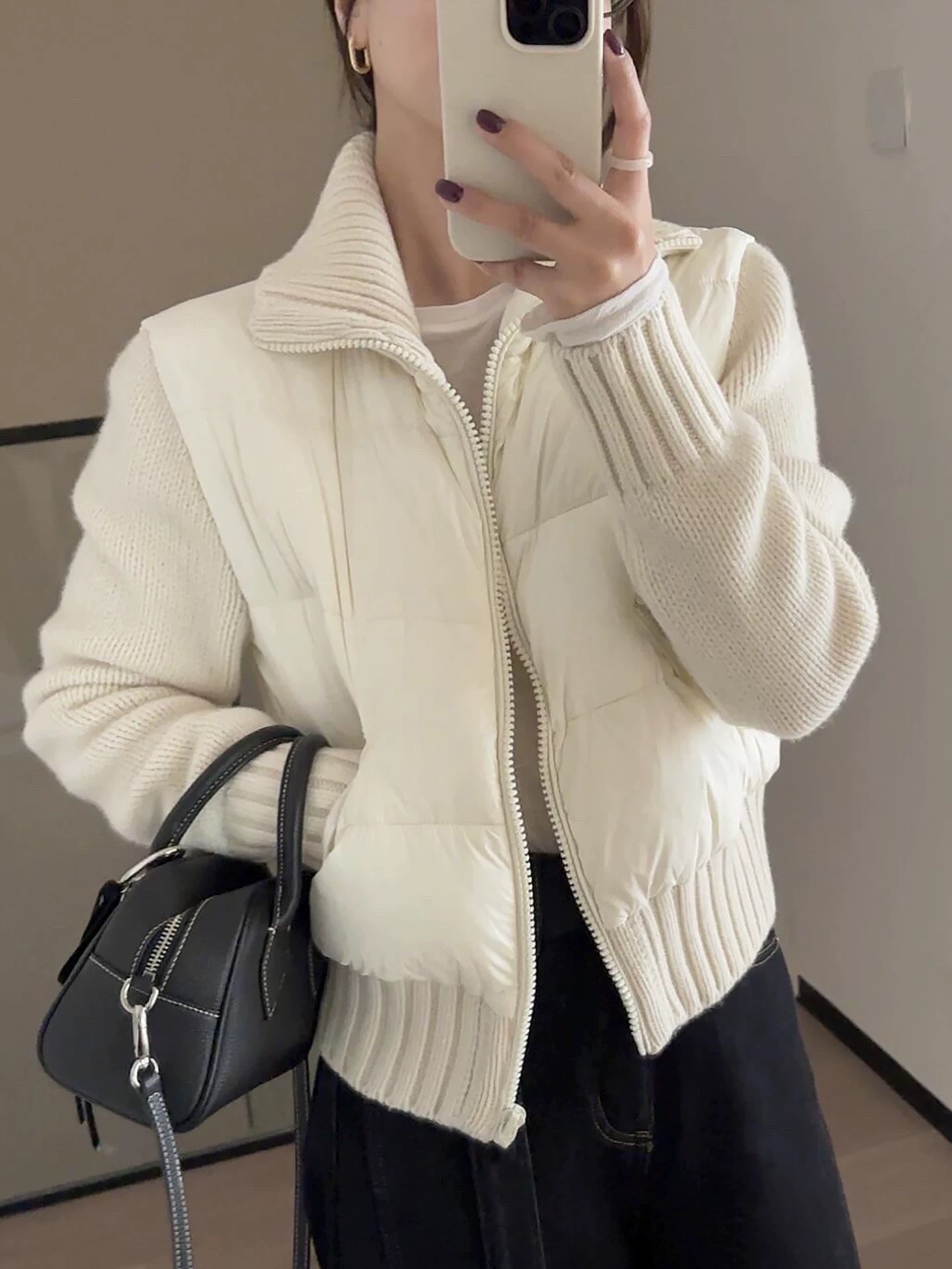 新款羽绒服女短款秋冬季2025小个子白鸭绒加厚针织袖白色轻薄外套详情24