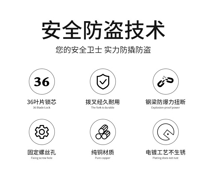 防盗门锁芯全铜ab锁心防撬家用通用型大门锁老式弹子双面全铜锁芯详情5