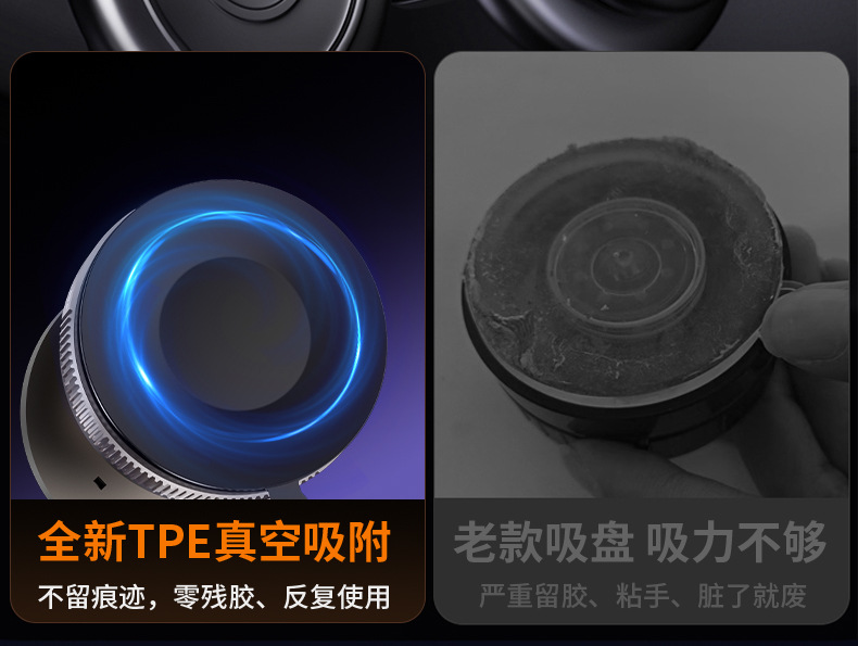 跨境新款真空吸附车载手机支架360°旋转折叠15W无线充磁吸支架详情14