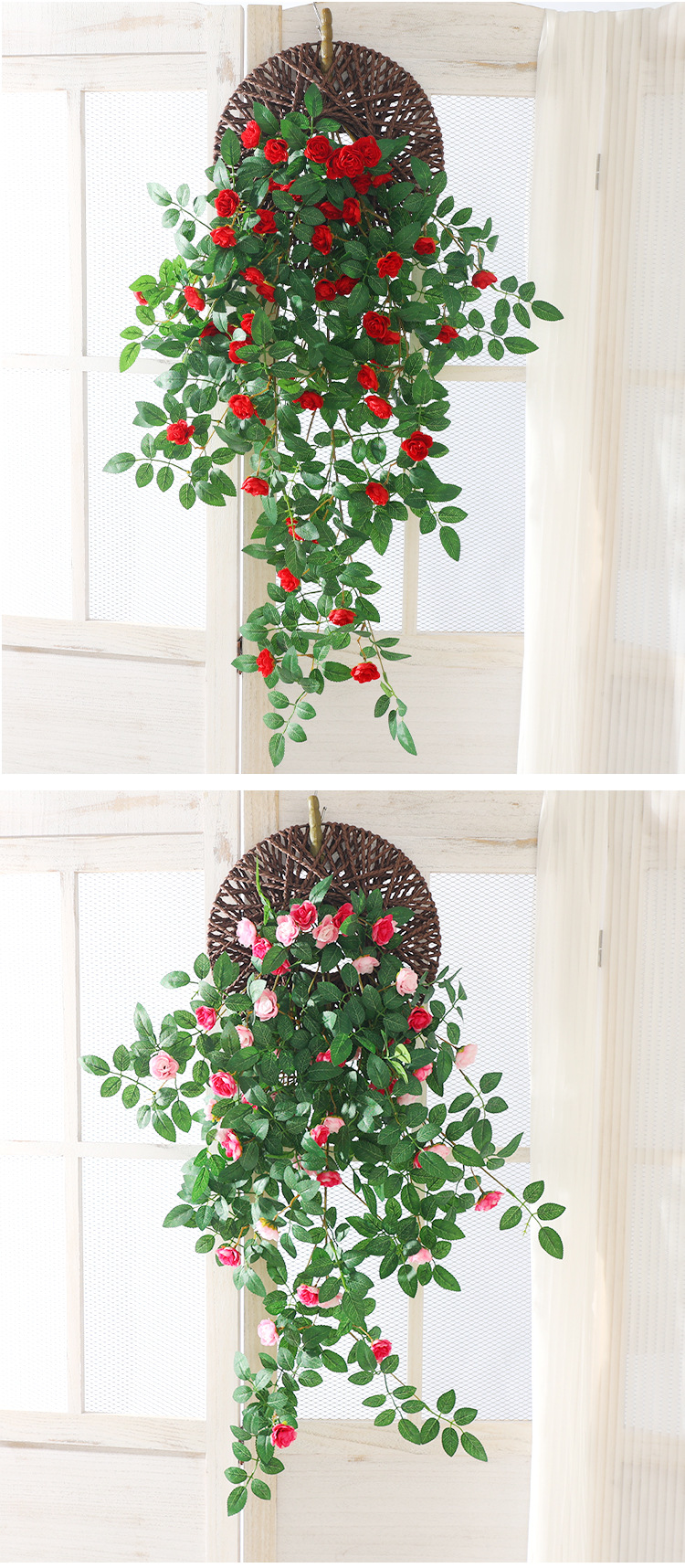 仿真蔷薇花墙面垂吊假花玫瑰藤蔓户外绿植塑料壁挂花装饰阳台植物详情12