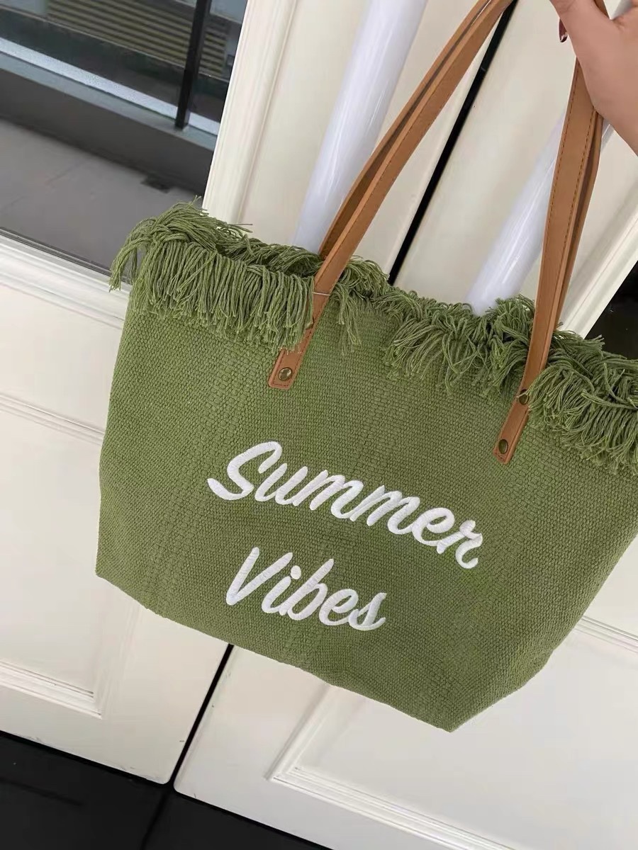 大容量包包帆布包刺绣字母托特包手提包女包编织沙滩包单肩包 Bag详情20