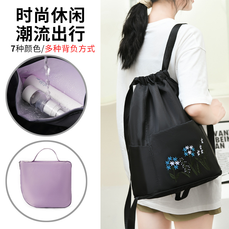 New embroidered Oxford drawstring backpacks with large capacity, fashionable outdoor trend, travel folding backpacks, cross-border wholesale pic 3