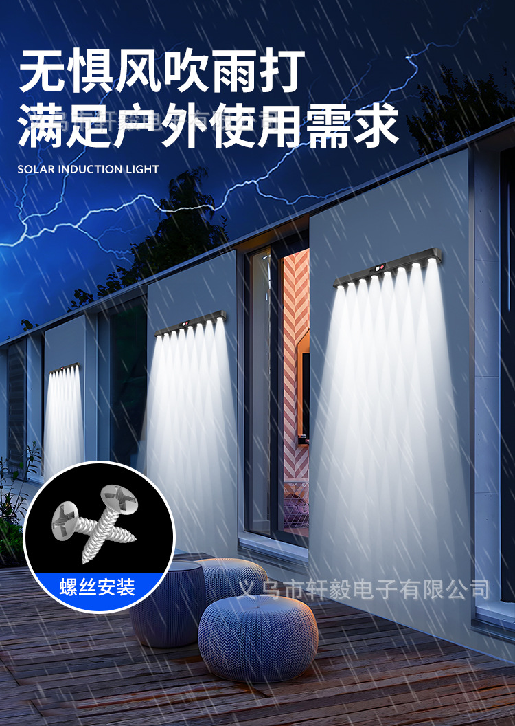 跨境太阳能感应路灯庭院太阳能长条壁灯外墙走廊USB充电庭院灯详情12