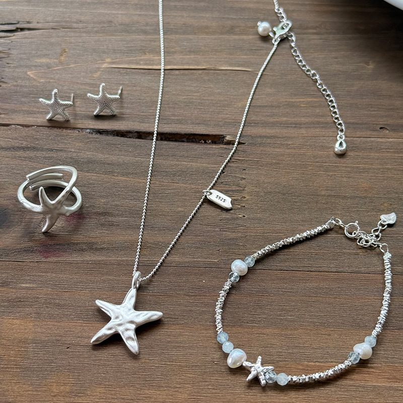 Starfish Series Collection s925 Sterling Silver Bracelet for Women, handcrafted design, versatile broken silver bracelet combination for layering pic 2