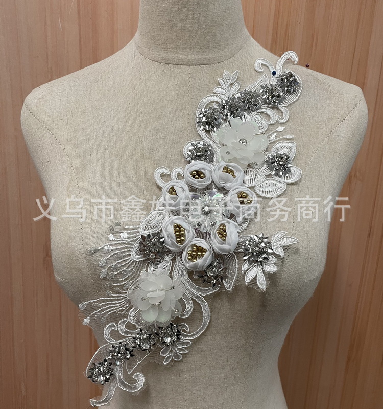 Wholesale handmade DIY water diamond pearl 40cm*10cm floral decals for clothing design pic 2