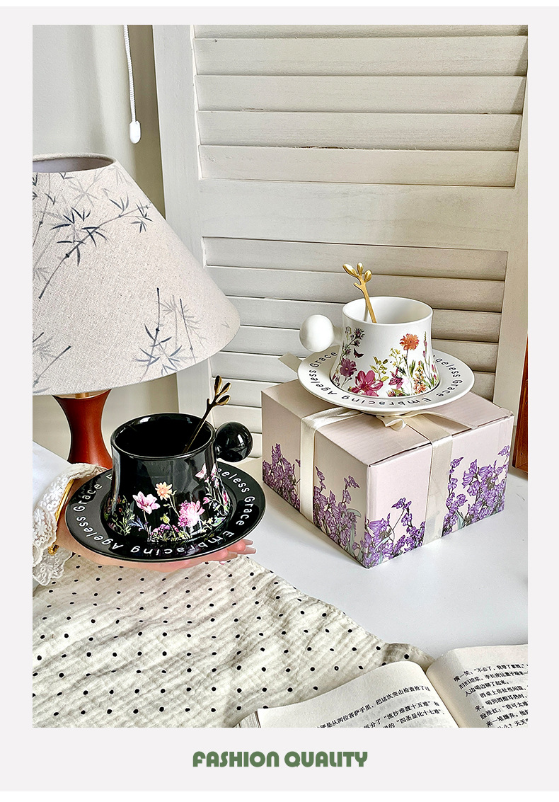 High-quality ceramic coffee cup and saucer set gift box, high-end and exquisite underglaze color afternoon tea cup as a souvenir pic 10