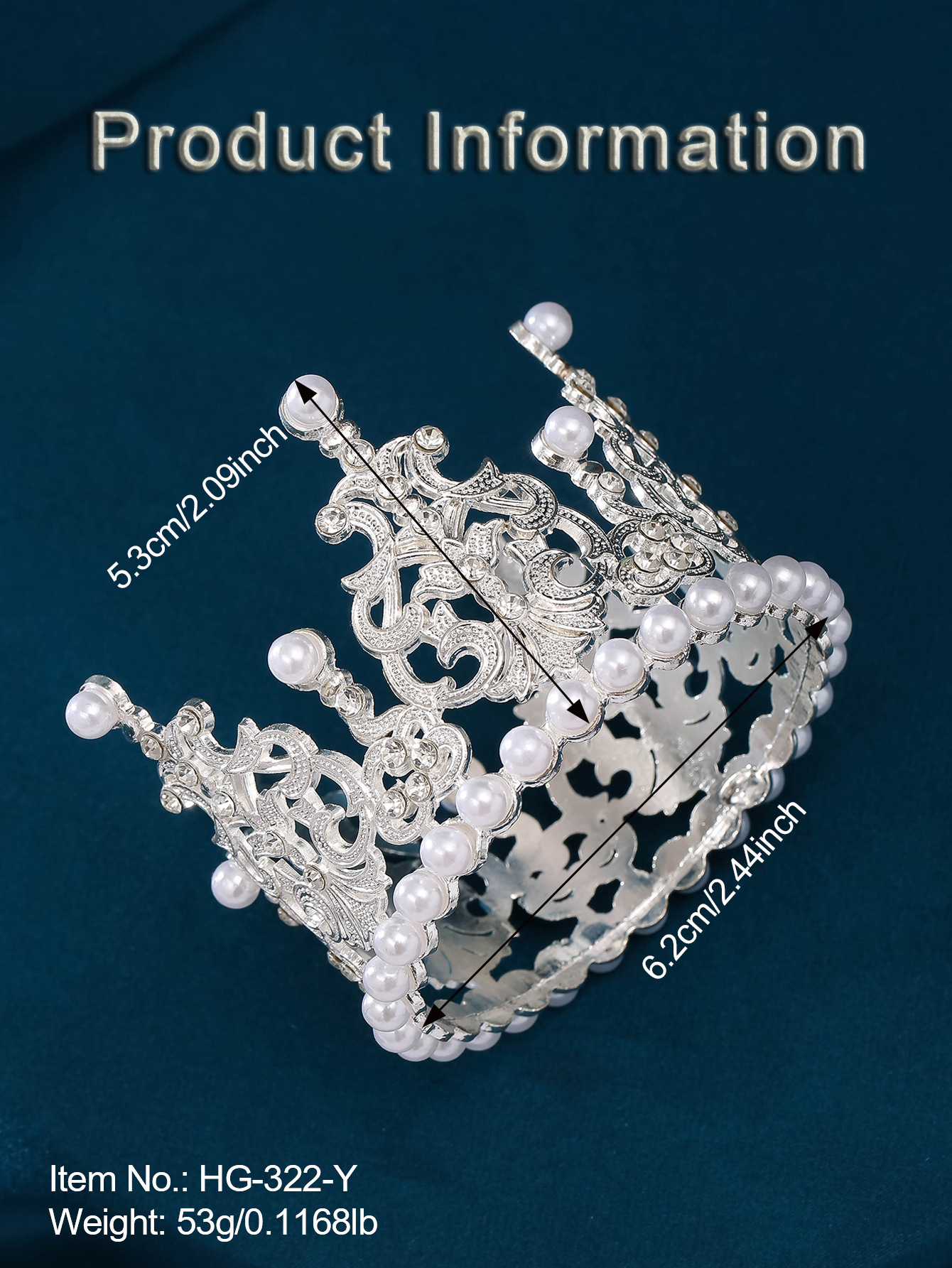 新娘头饰巴洛克王冠配饰圆形奢华气质锆石结婚圆皇冠婚纱礼服配饰详情11