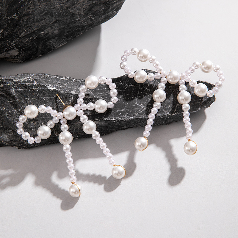 欧美跨境时尚镶钻大蝴蝶耳坠气质高级感桃心蝴蝶结仿珍珠耳饰女详情18