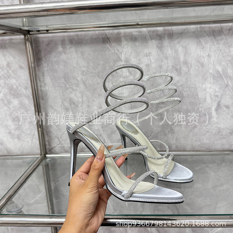 正确版现货R蛇环水钻高跟鞋欧美外贸细跟花朵蝴蝶欧美名媛婚鞋女详情11