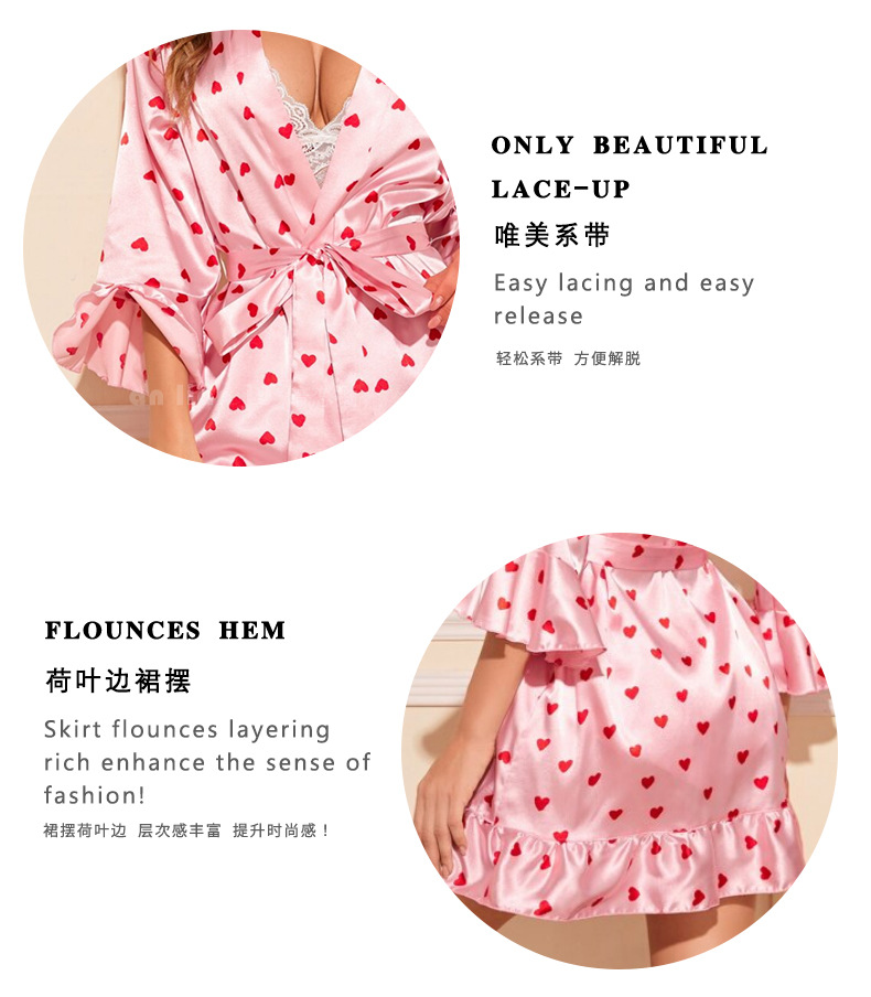 Amazon cross-border Sardinian printed leaf-edge pajamas for women, summer silk bathrobes and bathrobes for home wear 6057 pic 12