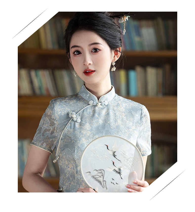 年轻款显瘦韩国纱日常新中式立领旗袍2025新款女复古短袖旗袍夏季详情1