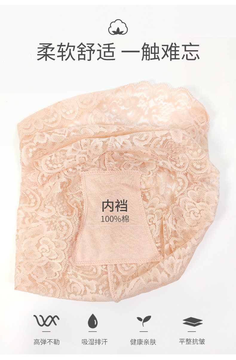 Olivia's Night跨境外贸大码蕾丝内裤女士高腰性感收腹提臀花纹透明无痕三角裤详情3