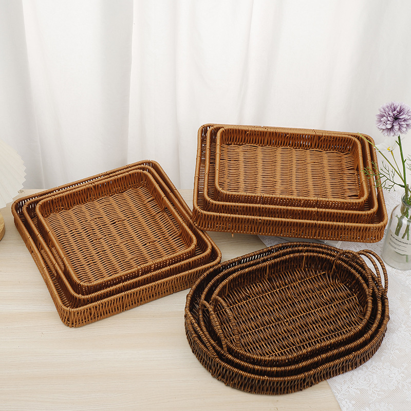 Wicker-like bread basket, reinforced supermarket snack and candy tray basket, living room display woven storage basket, picnic basket pic 1