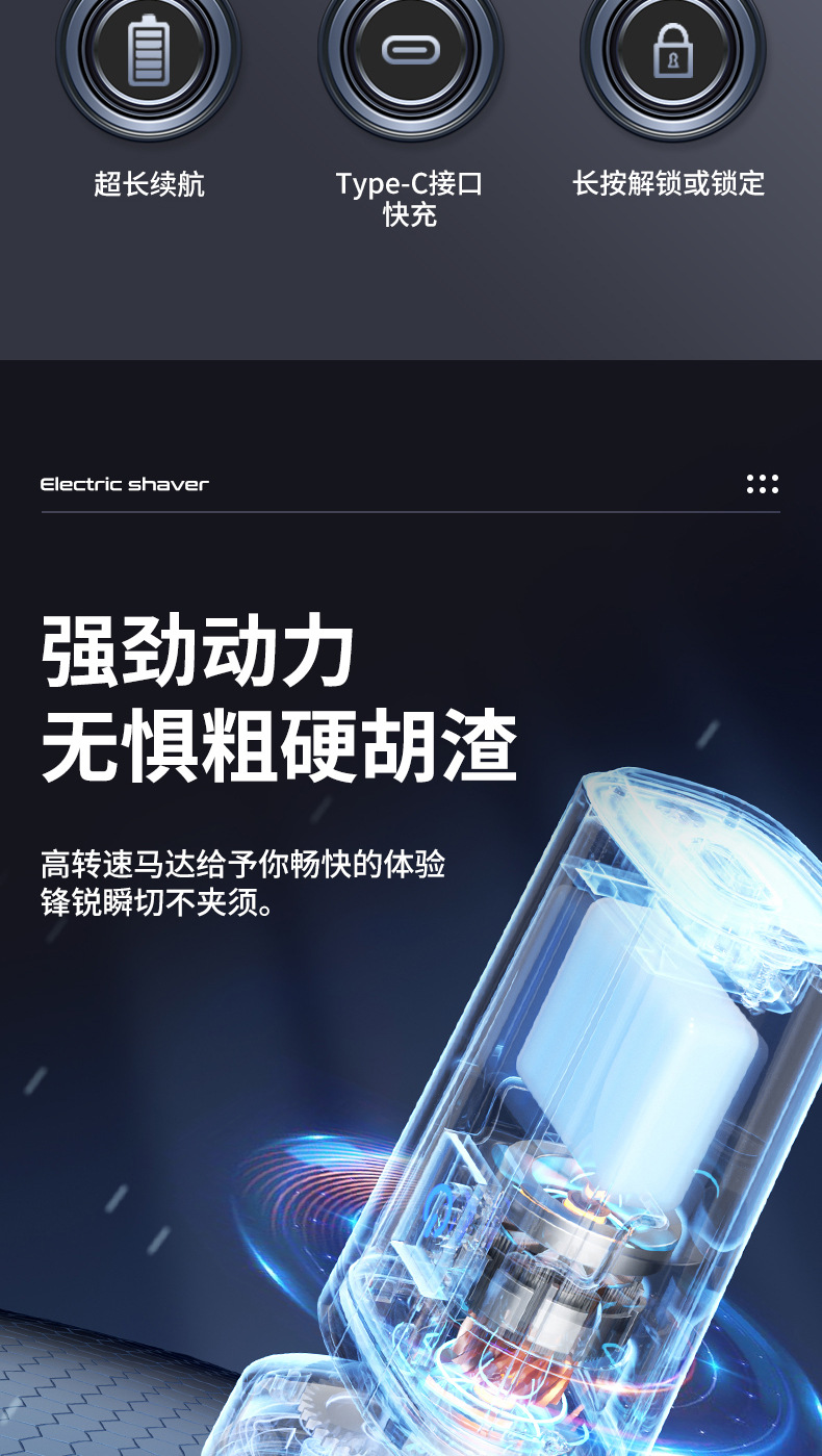 跨境剃须刀男士电动剃须刀多功能充电式刮胡刀便携式可水洗胡须刀详情3