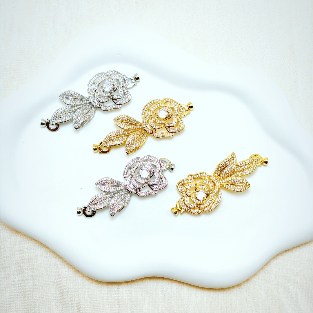 新款DIY珍珠配件新设计款茶花满钻系列项链手链连接扣子 半成品托详情6