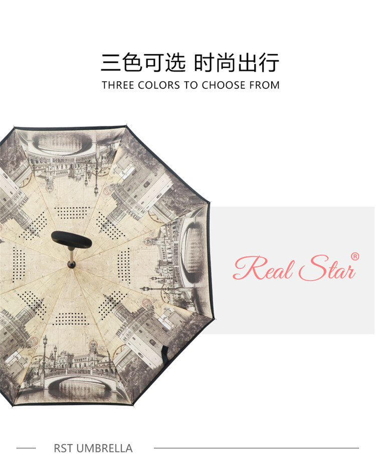 星宝反向伞小批量定制雨伞C型手柄手开伞欧美外贸款式雨伞数码印详情9